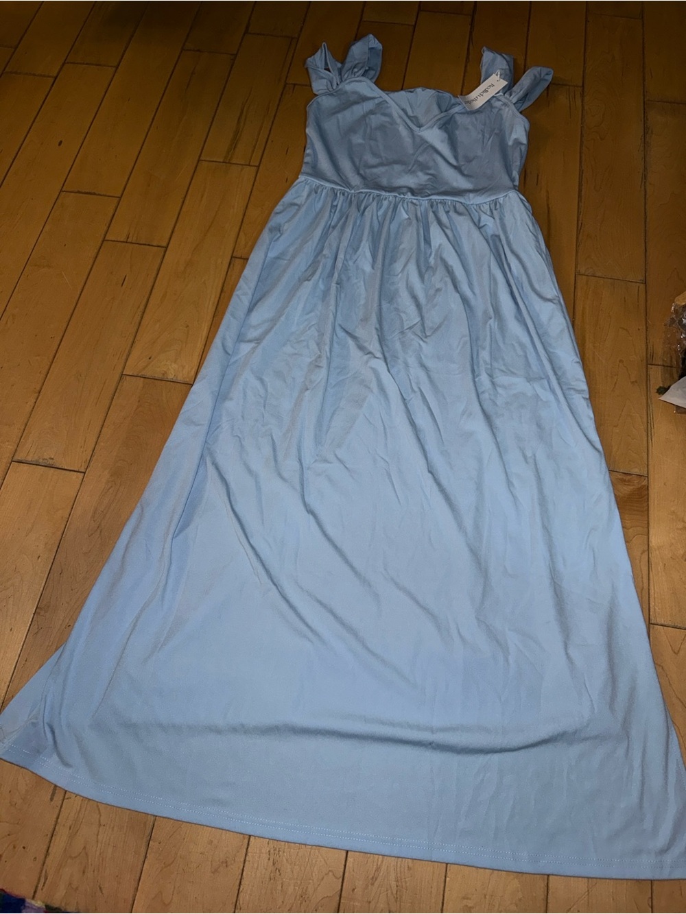 Sleeveless Light Blue Maxi Dress with Ruffle Straps